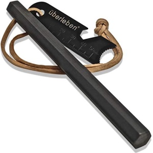 Überleben Ferro - Arrancador de fuego para supervivencia con disparos multiherramienta, cordón - 6 pulgadas de largo, 1/2 pulgadas de grosor, acero de fuego hexagonal de 20.000 golpes, pedernal