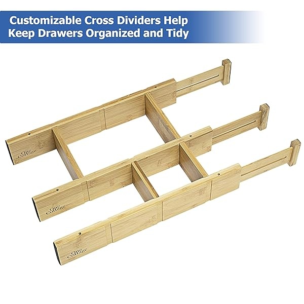Un juego de organizador de cajones de madera ajustable con 4 piezas adicionales para utensilios de cocina y cubiertos, maquillaje de baño y artículos de cambiador y suministros de computadora de oficina, hace que sea el máximo de su almacenamiento. - Image 3