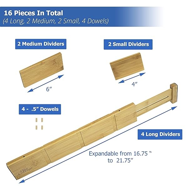 Un juego de organizador de cajones de madera ajustable con 4 piezas adicionales para utensilios de cocina y cubiertos, maquillaje de baño y artículos de cambiador y suministros de computadora de oficina, hace que sea el máximo de su almacenamiento. - Image 4