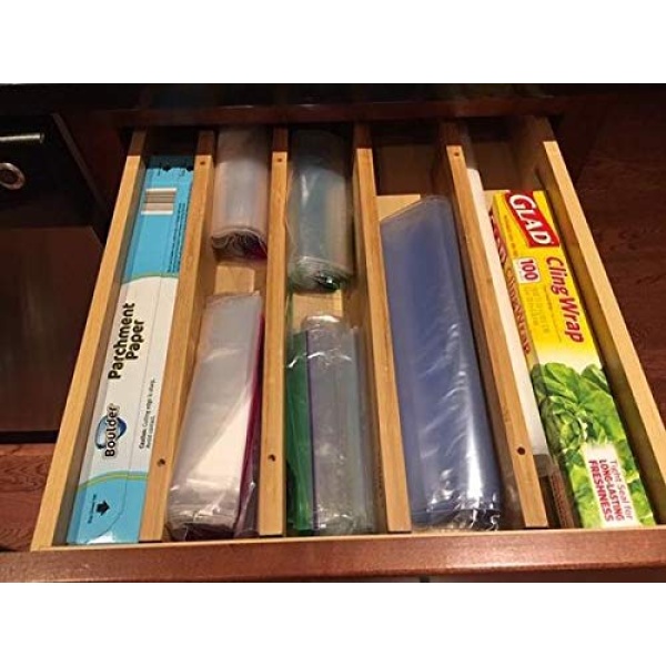 Un juego de organizador de cajones de madera ajustable con 4 piezas adicionales para utensilios de cocina y cubiertos, maquillaje de baño y artículos de cambiador y suministros de computadora de oficina, hace que sea el máximo de su almacenamiento. - Image 8