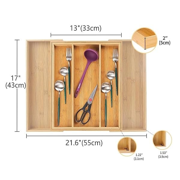 Utoplike - Organizador de cajones de cocina expandible de bambú, soporte ajustable para utensilios y bandeja para cubiertos, divisor de cajones para cubiertos, cubiertos, cuchillos en la cocina, - Image 4