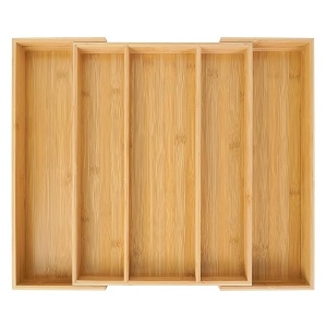 Utoplike - Organizador de cajones de cocina expandible de bambú, soporte ajustable para utensilios y bandeja para cubiertos, divisor de cajones para cubiertos, cubiertos, cuchillos en la cocina,