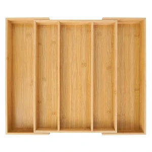 Utoplike - Organizador de cajones de cocina expandible de bambú, soporte ajustable para utensilios y bandeja para cubiertos, divisor de cajones para cubiertos, cubiertos, cuchillos en la cocina,