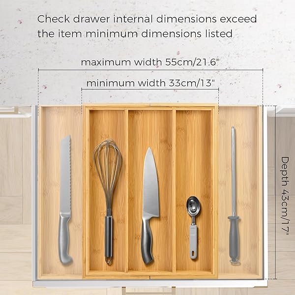 Utoplike - Organizador de cajones de cocina expandible de bambú, soporte ajustable para utensilios y bandeja para cubiertos, divisor de cajones para cubiertos, cubiertos, cuchillos en la cocina, - Image 5
