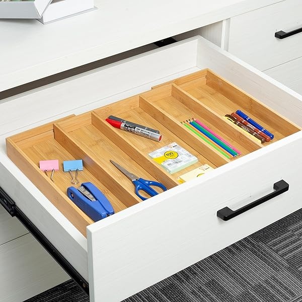 Utoplike - Organizador de cajones de cocina expandible de bambú, soporte ajustable para utensilios y bandeja para cubiertos, divisor de cajones para cubiertos, cubiertos, cuchillos en la cocina, - Image 6