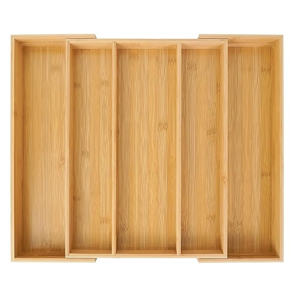 Utoplike - Organizador de cajones de cocina expandible de bambú, soporte ajustable para utensilios y bandeja para cubiertos, divisor de cajones para cubiertos, cubiertos, cuchillos en la cocina,