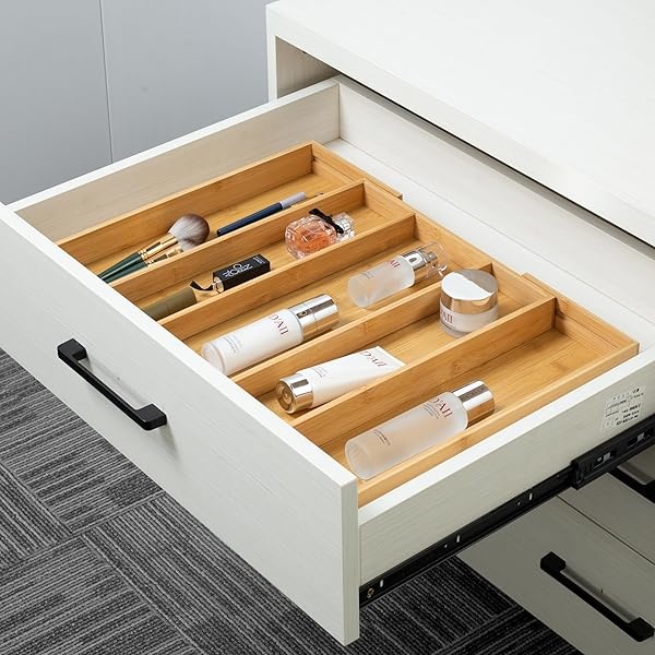 Utoplike - Organizador de cajones de cocina expandible de bambú, soporte ajustable para utensilios y bandeja para cubiertos, divisor de cajones para cubiertos, cubiertos, cuchillos en la cocina, - Image 8