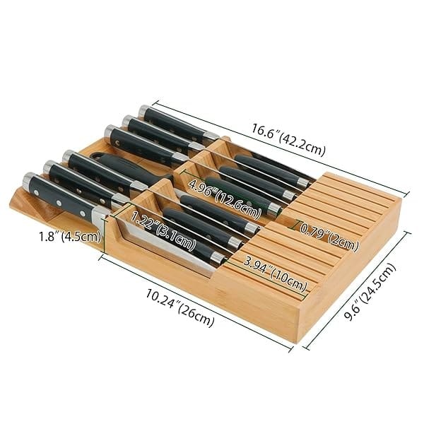 Utoplike - Organizador de cajones para cuchillos de cocina de bambú, con mango grande, sin cuchillos, apto para 12 cuchillos y 1 acero para afilar (no incluido) - Image 3