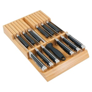 Utoplike - Organizador de cajones para cuchillos de cocina de bambú, con mango grande, sin cuchillos, apto para 12 cuchillos y 1 acero para afilar (no incluido)