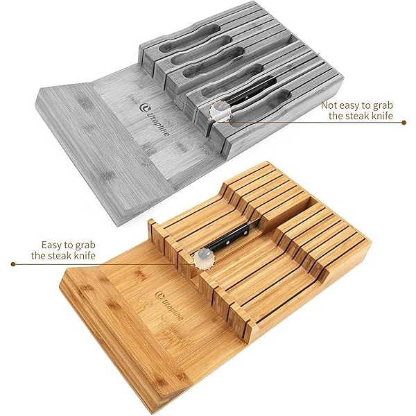 Utoplike - Organizador de cajones para cuchillos de cocina de bambú, con mango grande, sin cuchillos, apto para 12 cuchillos y 1 acero para afilar (no incluido) - Image 5