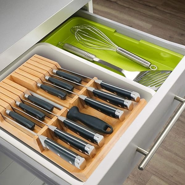 Utoplike - Organizador de cajones para cuchillos de cocina de bambú, con mango grande, sin cuchillos, apto para 12 cuchillos y 1 acero para afilar (no incluido) - Image 6