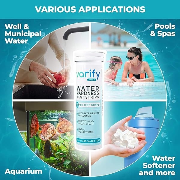 VARIFY Kit de prueba de dureza de agua premium | Tiras de prueba de calidad de agua dura rápida y precisa para suavizante de agua, lavaplatos, piscina de spa, etc. | 0-425 ppm | Dureza total de calcio y magnesio (150 tiras) - Image 5