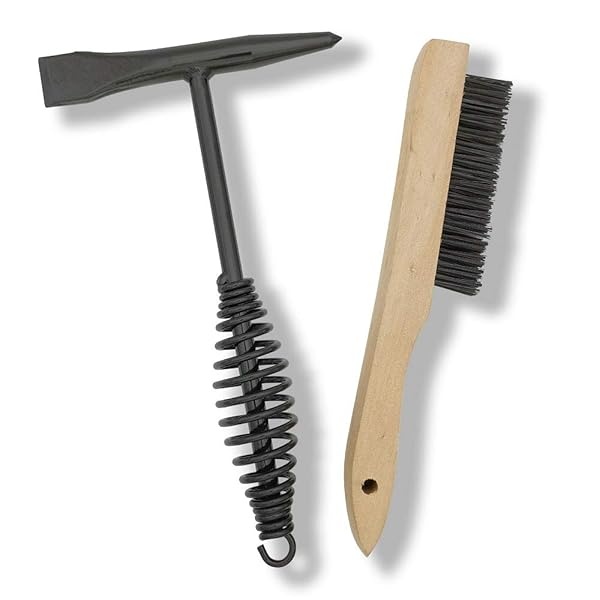 VASTOOLS - Martillo de soldadura con mango de resorte helicoidal, 10.5 pulgadas, cono y cincel vertical/cepillo para polvo de alambre de 10 pulgadas (última intervensión), negro
