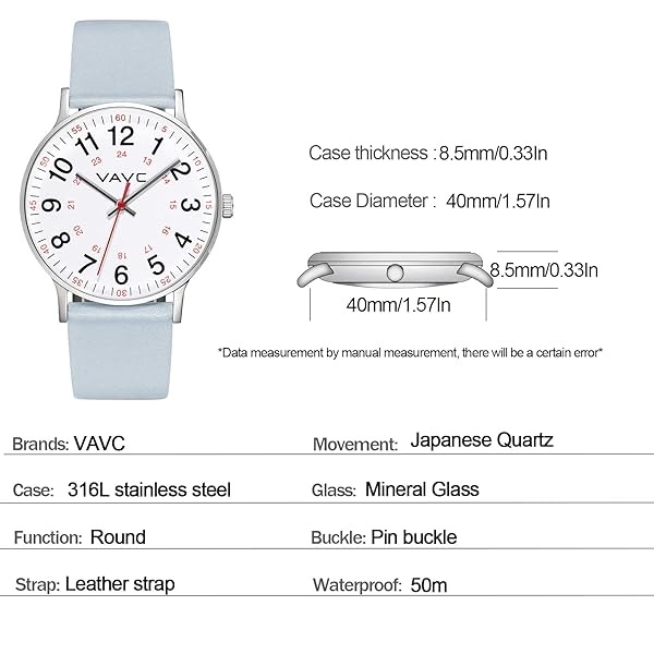 VAVC - Reloj de enfermera para estudiantes de medicina, médicos, mujeres con segunda mano y 24 horas. Reloj fácil de leer, 4Teagreen-40 mm. - Image 5