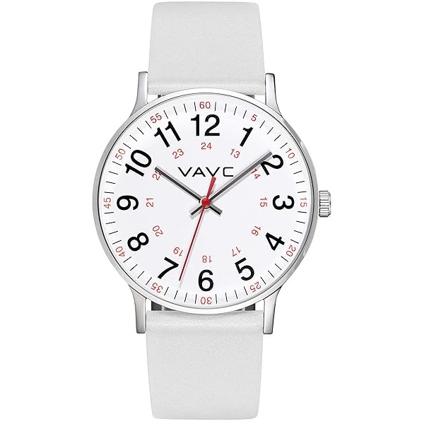 VAVC - Reloj de enfermera para estudiantes de medicina, médicos, mujeres con segunda mano y 24 horas. Reloj fácil de leer, 1 blanco-40 mm.
