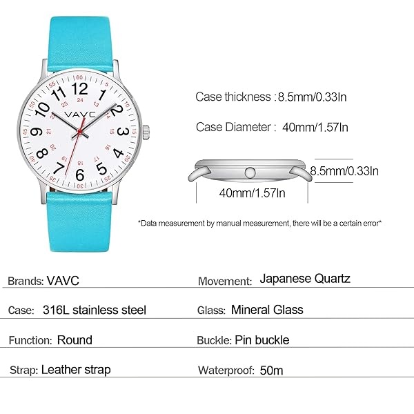 VAVC - Reloj de enfermera para estudiantes de medicina, médicos, mujeres con segunda mano y 24 horas. Reloj fácil de leer, 7 verde-40 mm. - Image 5