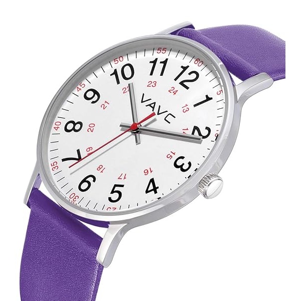 VAVC - Reloj de enfermera para estudiantes de medicina, médicos, mujeres con segunda mano y 24 horas. Reloj fácil de leer, 6 púrpura-40 mm. - Image 3