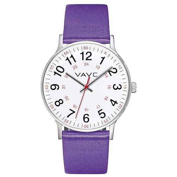 VAVC - Reloj de enfermera para estudiantes de medicina, médicos, mujeres con segunda mano y 24 horas. Reloj fácil de leer, 6 púrpura-40 mm.