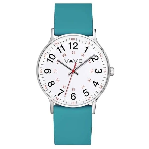 VAVC - Reloj de enfermera para estudiantes de medicina, médicos, mujeres con segunda mano y 24 horas. Reloj fácil de leer, Silicona-Verde