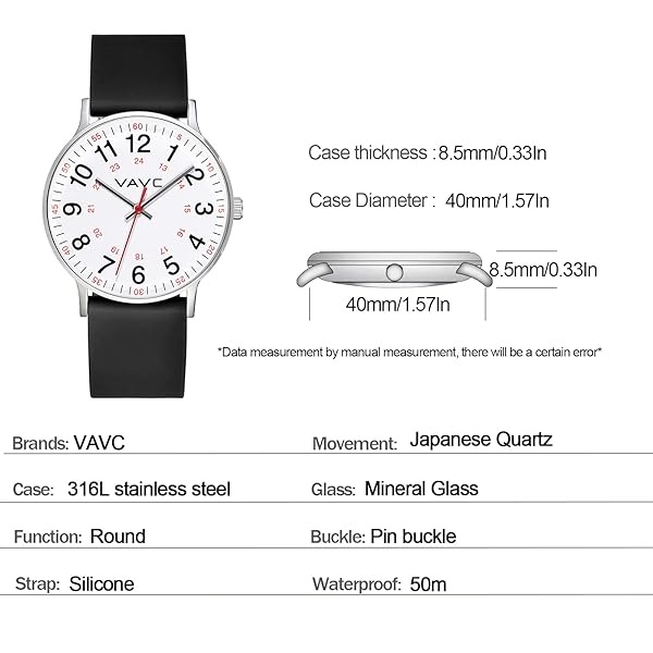 VAVC Reloj de enfermera para estudiantes de medicina, médicos, mujeres con segunda mano y 24 horas, fácil de leer - Image 5