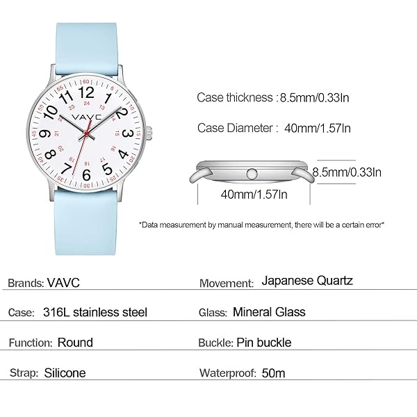 VAVC Reloj de enfermera para estudiantes de medicina, médicos, mujeres con segunda mano y 24 horas, fácil de leer - Image 5