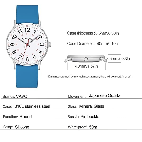 VAVC Reloj de enfermera para estudiantes de medicina, médicos, mujeres con segunda mano y 24 horas, fácil de leer - Image 4