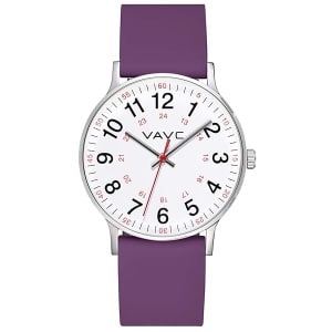 VAVC Reloj de enfermería para estudiantes de medicina, médicos, mujeres con segunda mano y 24 horas. Reloj fácil de leer, Silicona morada.