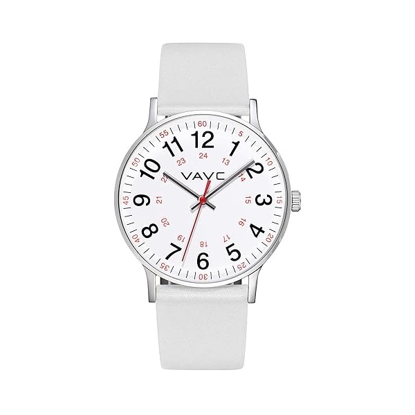 VAVC Reloj de enfermería para estudiantes de medicina, médicos, mujeres con segunda mano y 24 horas. Reloj fácil de leer, Blanco-38
