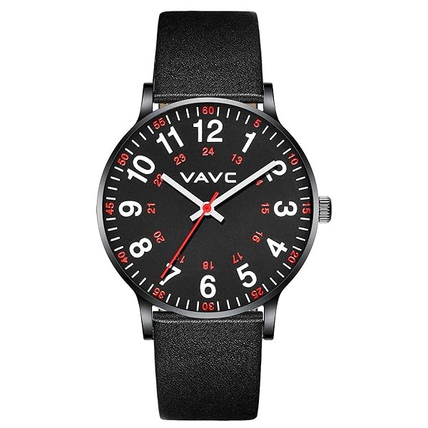 VAVC Reloj de enfermería para estudiantes de medicina, médicos, mujeres con segunda mano y 24 horas. Reloj fácil de leer, Cuero Negro-40mm