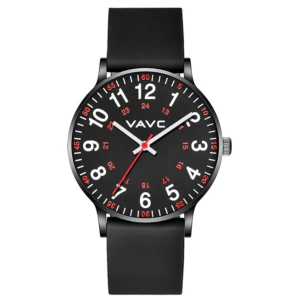 VAVC Reloj de enfermería para estudiantes de medicina, médicos, mujeres con segunda mano y 24 horas. Reloj fácil de leer, Silicona negra-40mm