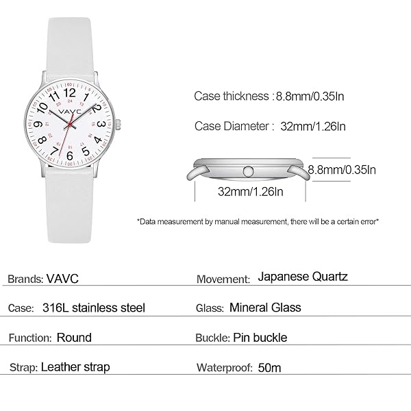 VAVC reloj de enfermería para estudiantes médicos con segunda mano. Reloj fácil de leer para niños y niñas, 1White - Image 5