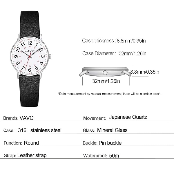 VAVC reloj de enfermería para estudiantes médicos con segunda mano. Reloj fácil de leer para niños y niñas, 2negro - Image 5