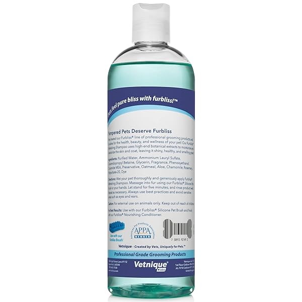 VETNIQUE LABS Furbliss Champú para perros con aceites esenciales, no deja olor a perro mojado, limpia y desodorizante abrigo, sin rasgaduras olor refrescante aroma (16 oz) - Image 4