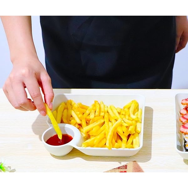 VSUINGO Juego de 2 platos para servir aperitivos divididos en color blanco, bandeja de salsa reutilizable para papas fritas, sushi, magdalenas, aperitivos, platos de condimentos para ketchup, vinagre, soja, té y fiesta - Image 4