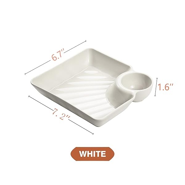 VSUINGO Juego de 2 platos para servir aperitivos divididos en color blanco, bandeja de salsa reutilizable para papas fritas, sushi, magdalenas, aperitivos, platos de condimentos para ketchup, vinagre, soja, té y fiesta - Image 7
