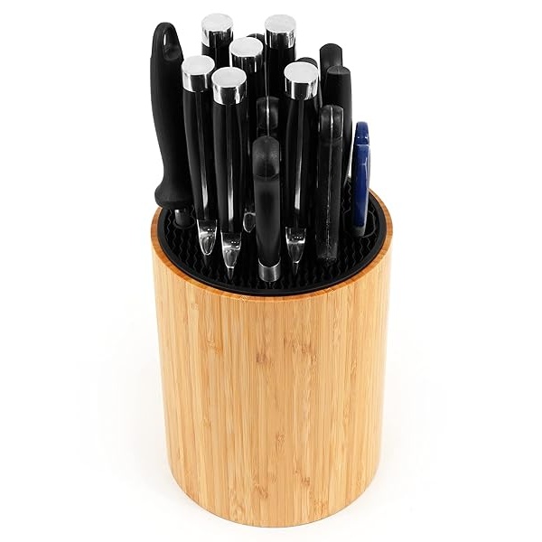 VaeFae Soporte cilíndrico para cuchillos con ranuras para afilador de cuchillos y tijeras, organizador universal de cuchillos, bloque de cuchillos de cocina con diseño único de ranura - Image 3