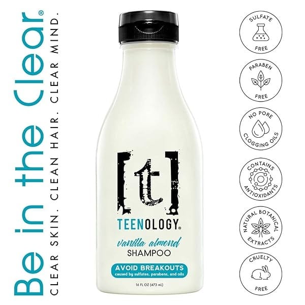 Vanilla Almond Shampoo, â€˜Be in the Clearâ€TM Sulfate-Free, Paraben-Free to Help Avoid Breakouts, Contains Vitamin B5 and Aloe -TEENOLOGY (16 oz) - Image 7