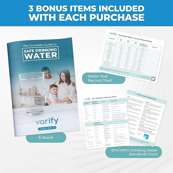 Varify Kit completo de prueba de agua potable 17 en 1 - 100 tiras + 2 kits de prueba de bacterias, bueno, llave, hogar, tira de prueba de agua para plomo, alcalino, cloro, dureza, hierro, fluoruro - Image 7