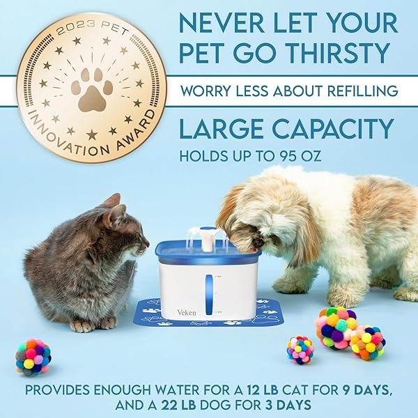 Veken 95oz/2.8L Pet Fountain, Automatic Cat Water Fountain Dog Water Dispenser with Smart Pump for Cats, Dogs, Multiple Pets (Blue, Plastic) - Image 4