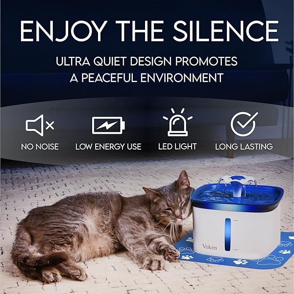 Veken 95oz/2.8L Pet Fountain, Automatic Cat Water Fountain Dog Water Dispenser with Smart Pump for Cats, Dogs, Multiple Pets (Blue, Plastic) - Image 7