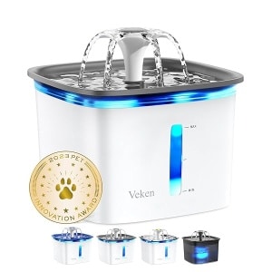 Veken 95oz/2.8L Pet Fountain, Automatic Cat Water Fountain Dog Water Dispenser with Smart Pump for Cats, Dogs, Multiple Pets (Grey, Plastic)