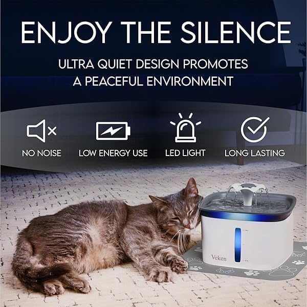 Veken 95oz/2.8L Pet Fountain, Automatic Cat Water Fountain Dog Water Dispenser with Smart Pump for Cats, Dogs, Multiple Pets (Grey, Plastic) - Image 7