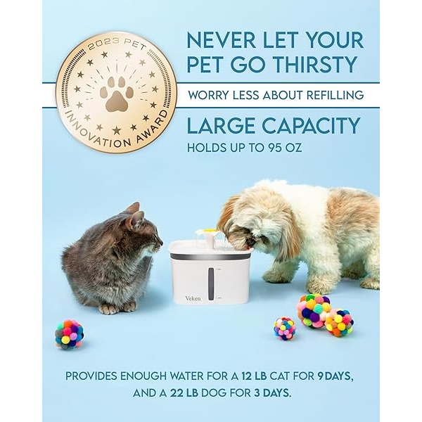 Veken Fuente de agua automática para perros con bomba inteligente, 2 filtros de repuesto para gatos, perros, múltiples mascotas, color blanco - Image 4