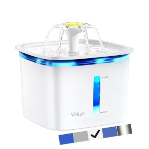 Veken Fuente de agua automática para perros con bomba inteligente, 2 filtros de repuesto para gatos, perros, múltiples mascotas, color blanco