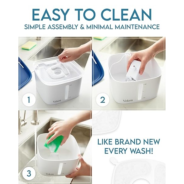Veken Fuente de agua automática para perros con bomba inteligente, 2 filtros de repuesto para gatos, perros, múltiples mascotas, color blanco - Image 6