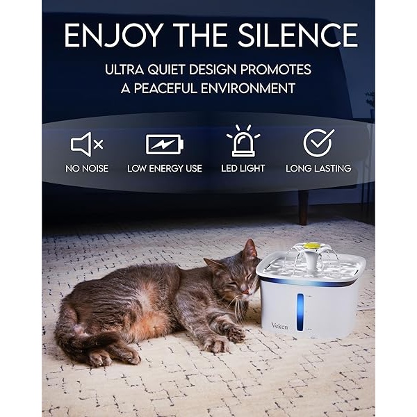 Veken Fuente de agua automática para perros con bomba inteligente, 2 filtros de repuesto para gatos, perros, múltiples mascotas, color blanco - Image 7