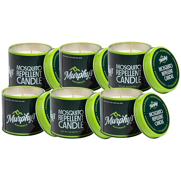 Vela repelente de mosquitos Murphy's Naturals fabricada con aceites esenciales y una mezcla de cera de soja/abeja | 30 horas de combustión | 9 oz | 6 unidades