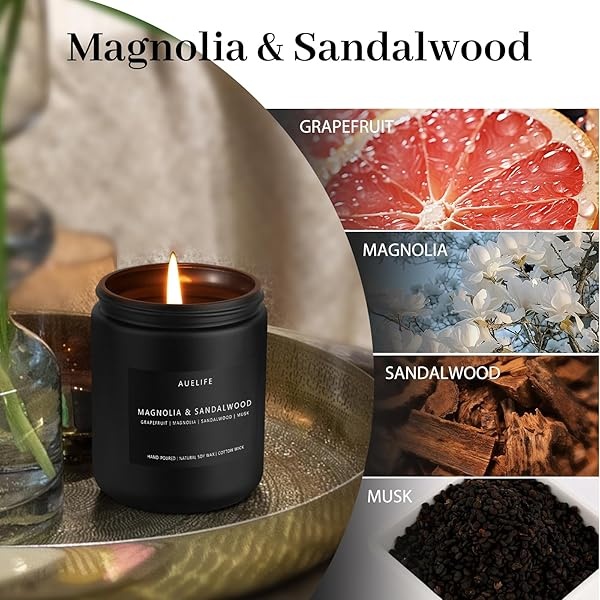 Velas perfumadas para hombres | Vela perfumada de magnolia y sándalo - Velas para hombres, velas perfumadas para el hogar, regalos de velas para él/amigo, vela de aromaterapia en tarro negro - Image 3