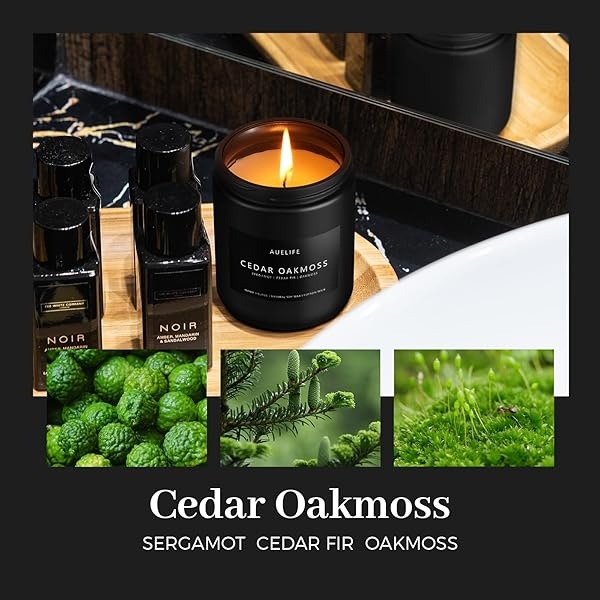 Velas perfumadas para hombres | Vela perfumada de musgo de roble de cedro - Velas para hombres, velas perfumadas para el hogar, regalos de velas para él/amigo, vela de aromaterapia en tarro negro - Image 3