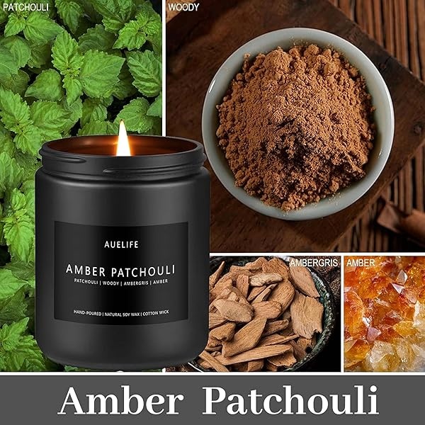 Velas perfumadas para hombres | Vela perfumada de pachulí ámbar - Velas para hombres, velas perfumadas para el hogar, regalos de velas para él/amigo, vela de aromaterapia en tarro negro - Image 3